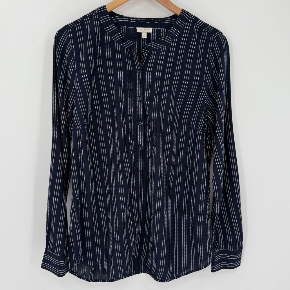 Talbots Factory Navy Striped Rayon Popover Blouse Size Women Small